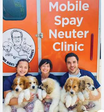 Mobile spay neuter clinic with veterinarians and puppies