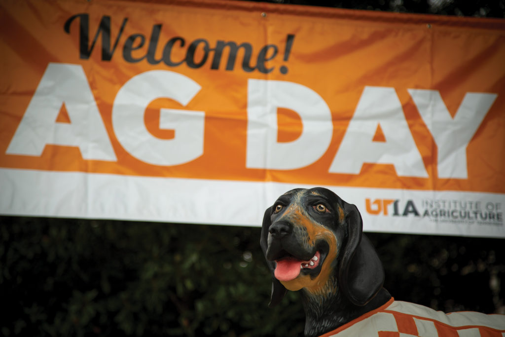 New Smokey statue with Welcome to Ag Day banner