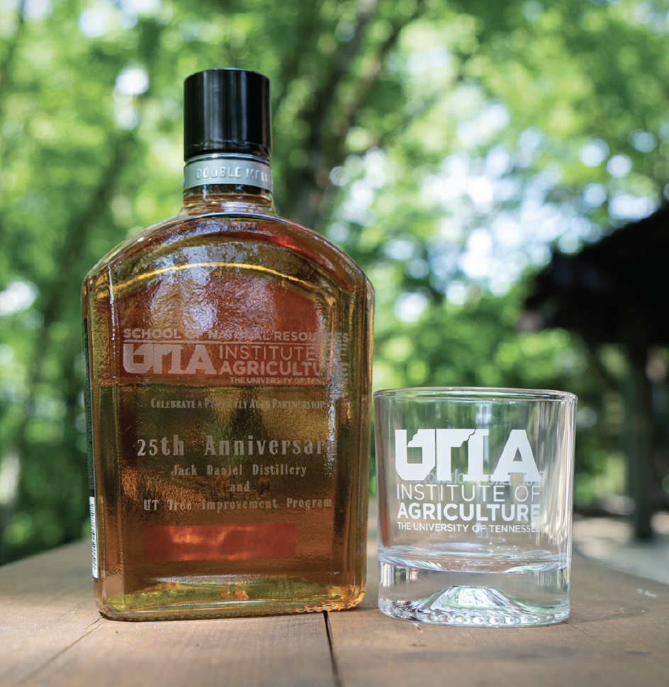 UTIA commemorative bottle and whiskey glass