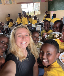 Niamh Schumacher in a classroom in Rwanda
