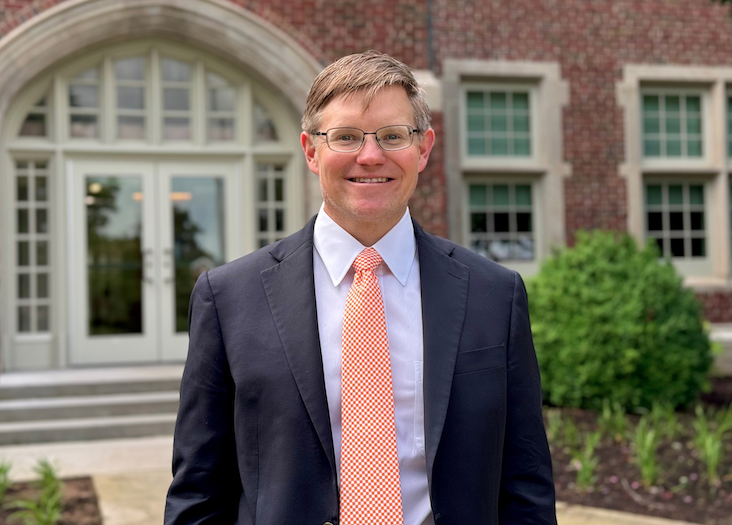 Chris Boyer in front of Morgan Hall