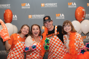 Herbert students dressed in UT Orange and white checkerboard