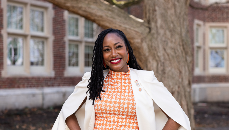 Courtney Doss in front of Morgan Hall