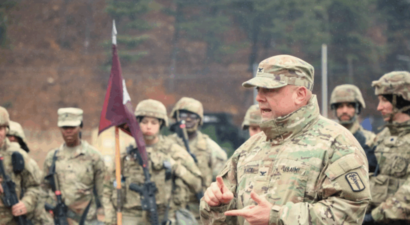 Army colonel addressing soldiers