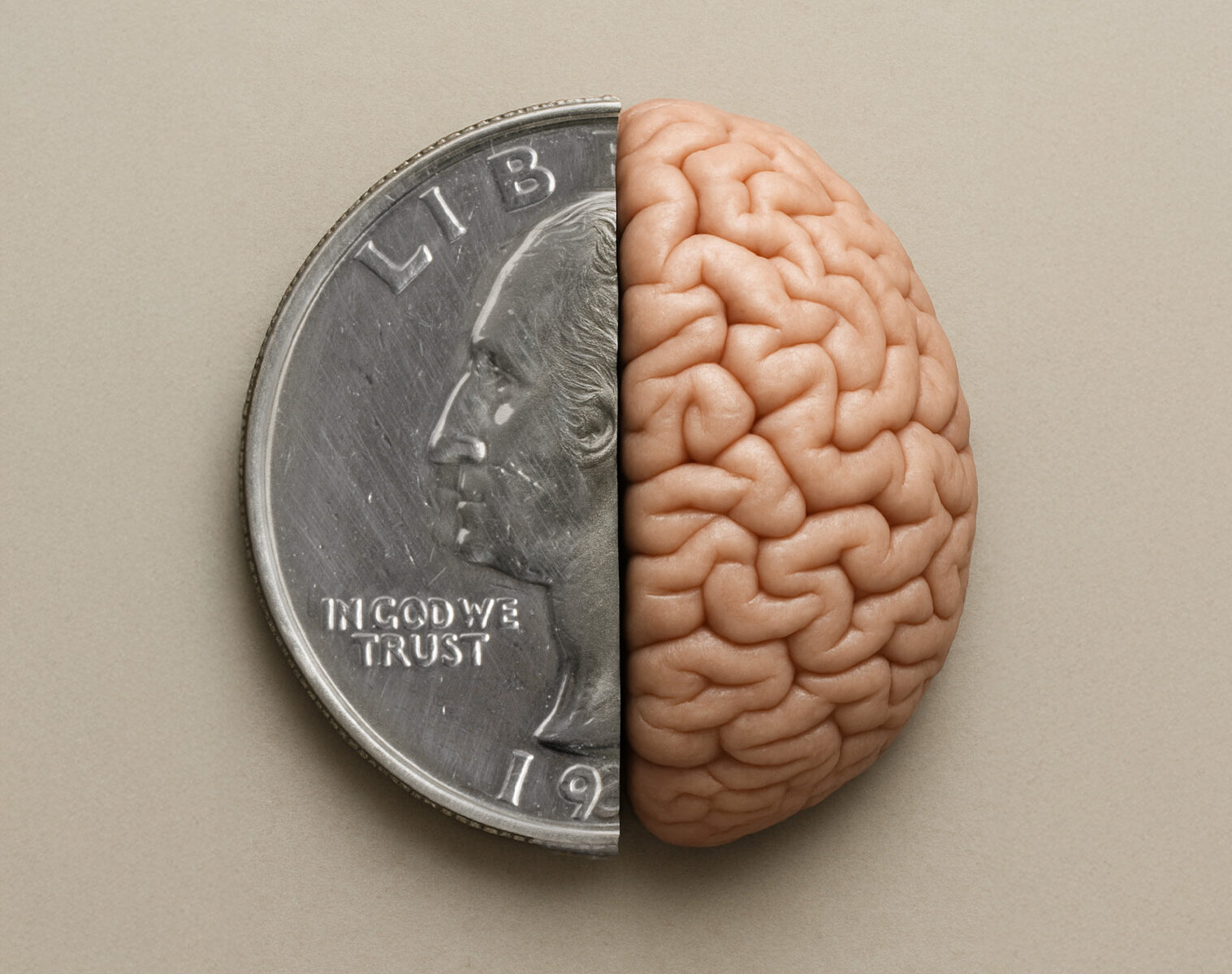 Half of a USD quarter and half a brain
