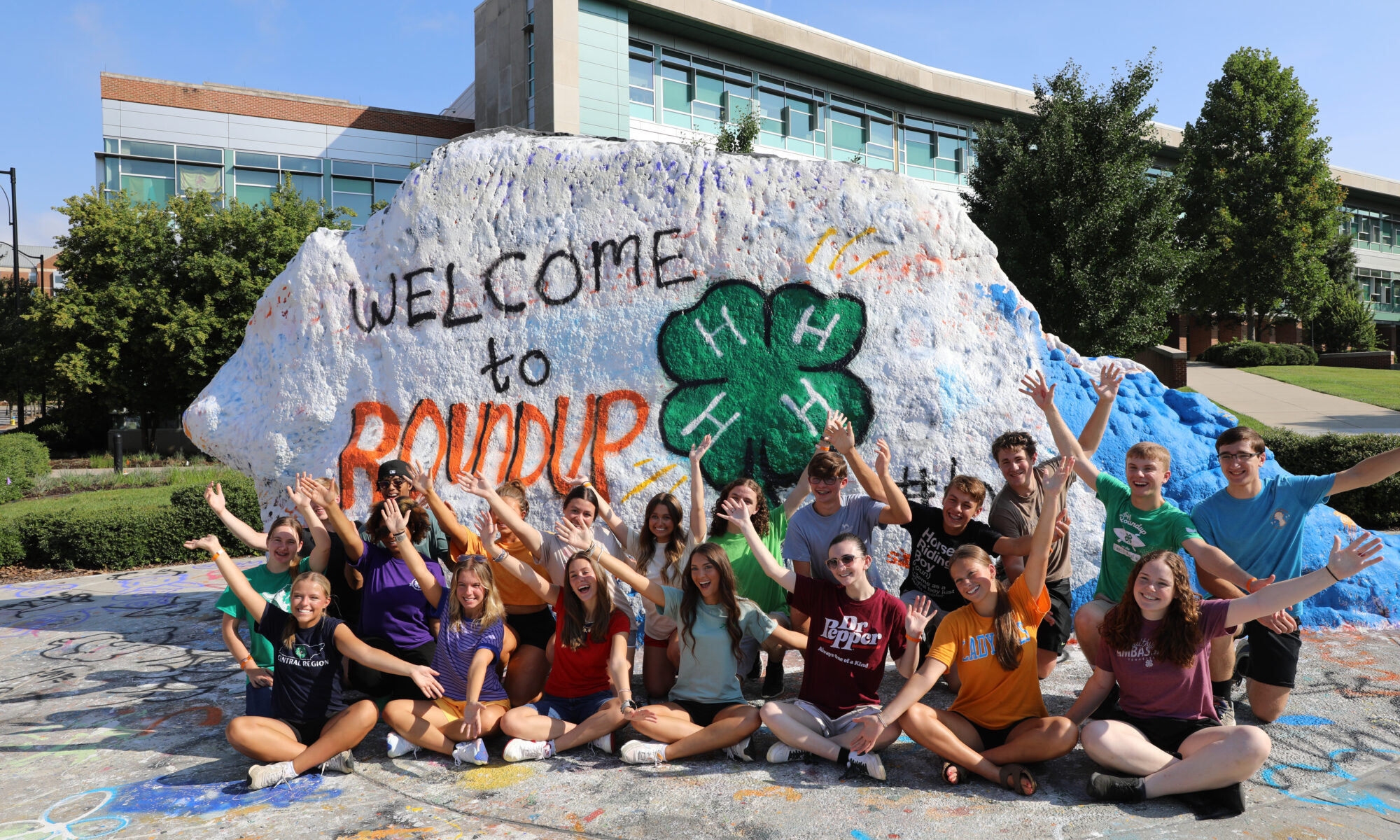 Tennessee 4-H'ers at the UT Knoxville Rock where they have painted the 4-H clover and "Welcome to Roundup"