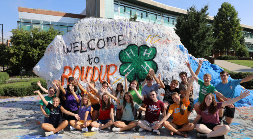 Tennessee 4-H'ers at the UT Knoxville Rock where they have painted the 4-H clover and "Welcome to Roundup"