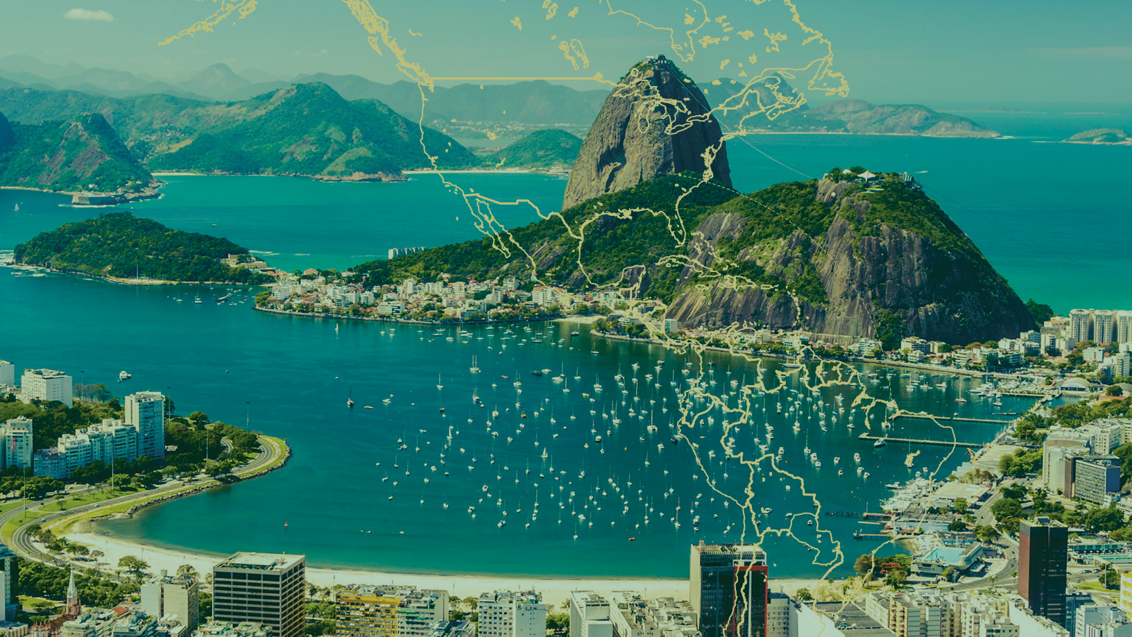Image in Brazil with on overlay of a map with a line from Tennessee to Brazil