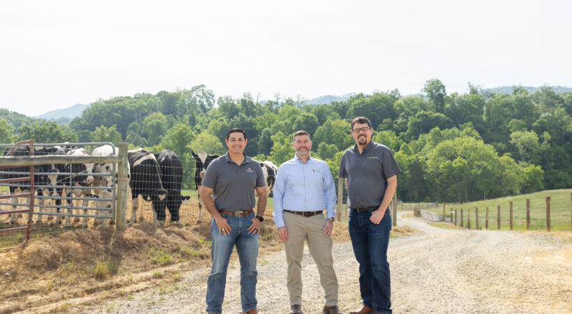 Group photo taken at the Little Dairy Unit of (Left to Right) Charles Martinez, Justin Rhinehart and Aaron Smith on May 05, 2026. Photo by Raffe Lazarian / UTIA
