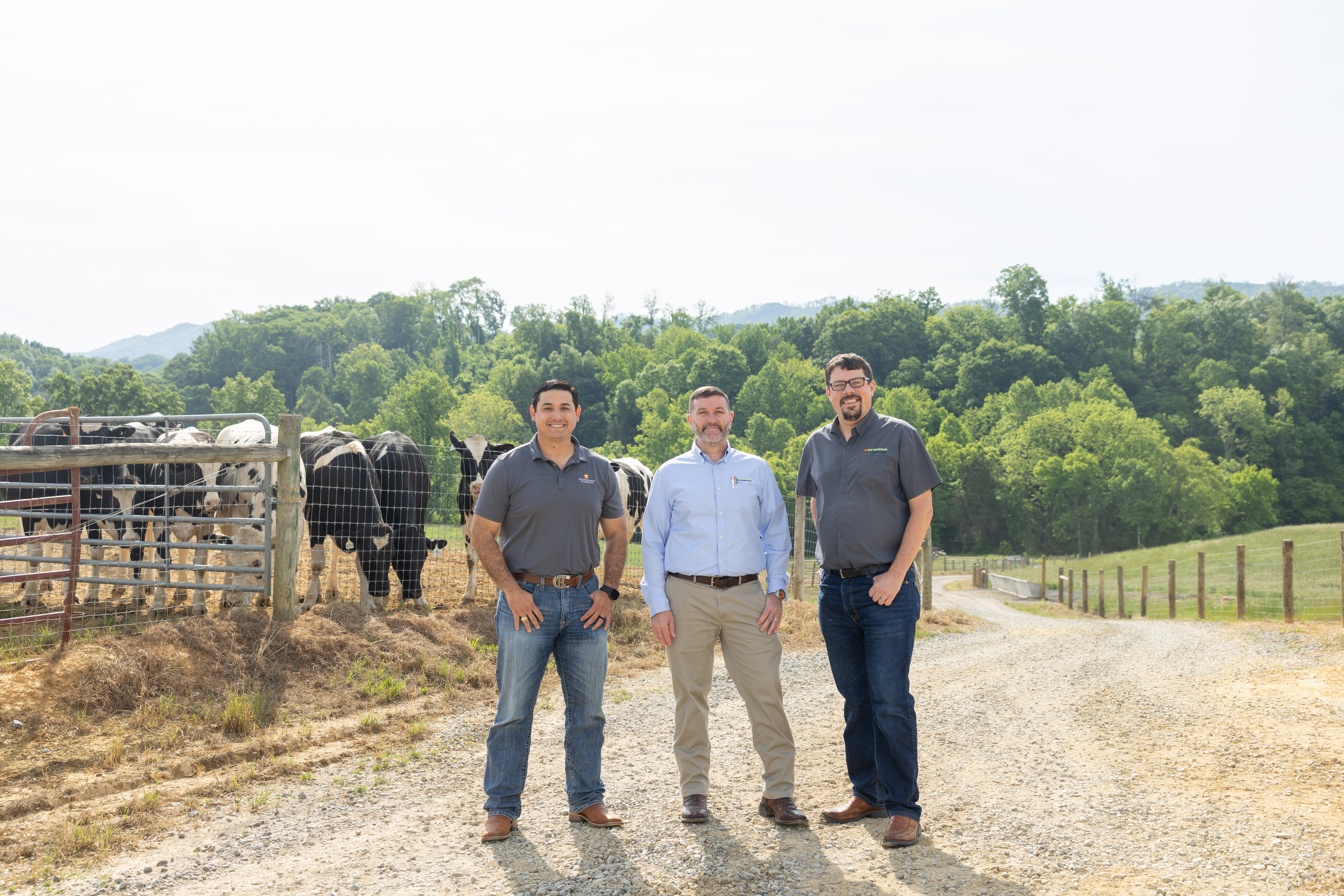 Group photo taken at the Little Dairy Unit of (Left to Right) Charles Martinez, Justin Rhinehart and Aaron Smith on May 05, 2026. Photo by Raffe Lazarian / UTIA